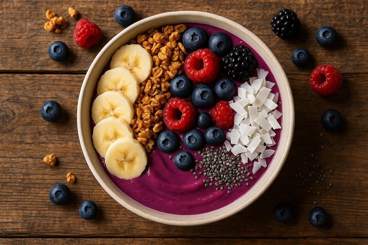 food, acai bowls, healthy, oatmeal, breakfast, superfood, nutrition, smoothie, ai generated